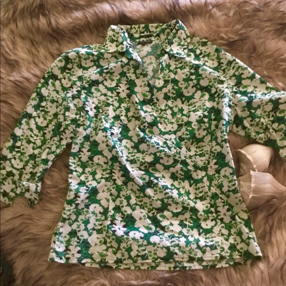 Talbots faux wrap 3/4 length Blouse sz 6